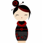 Gothic Kokeshi Photo Sculpture Key Ring<br><div class="desc">This Kokeshi is wearing a charcoal kimono with flower print.  Her kimono has flowers and swirls with red stitching.</div>