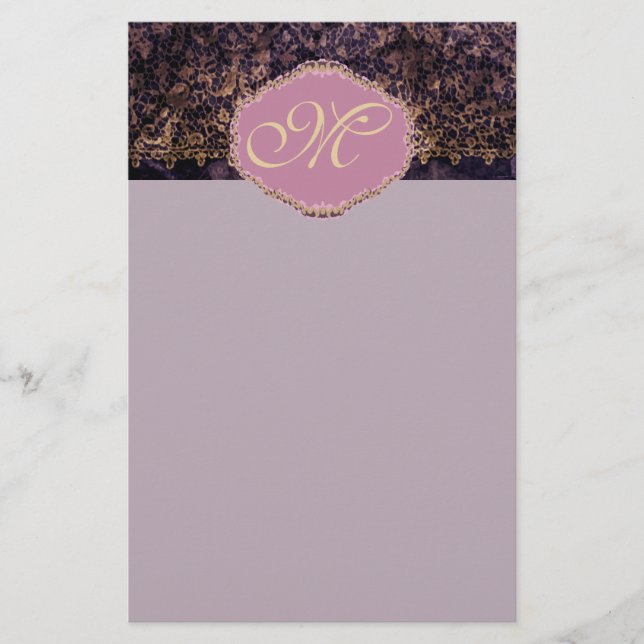 Gothic Lace Custom Monogram Stationery (Front)