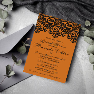 Gothic Lace Halloween Orange Black Bridal Shower Invitation