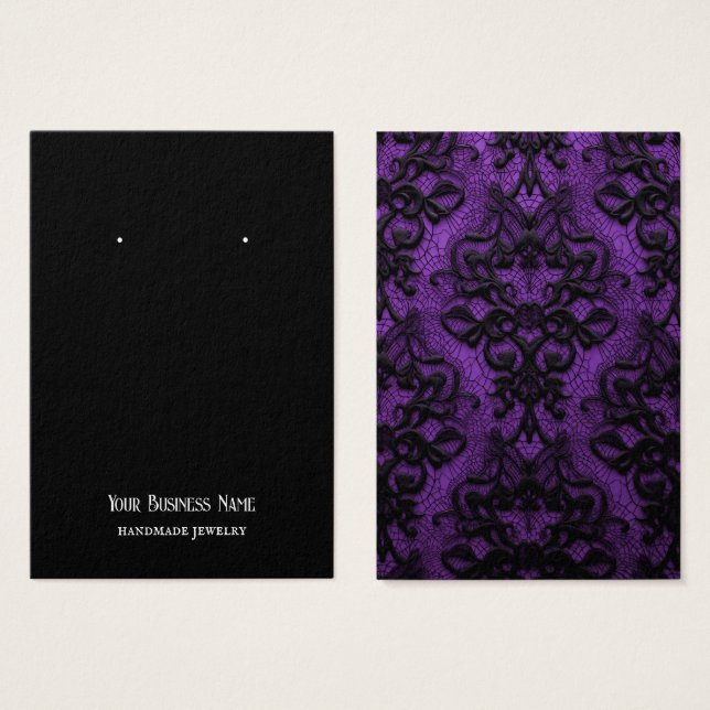 Gothic Lace Purple Black Earring Display Card (Front & Back)