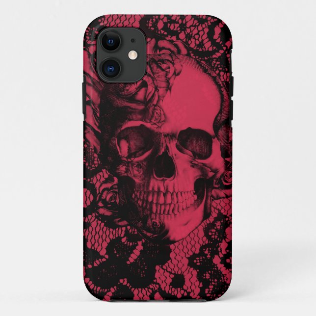 Gothic lace skull in red and black Case-Mate iPhone case (Back)
