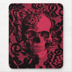 Gothic lace skull in red and black mouse mat
