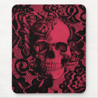 Gothic lace skull in red and black mouse mat