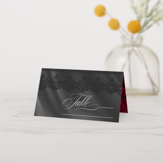 Gothic Lace Wedding Table Burgundy ID866 Place Card (Front)