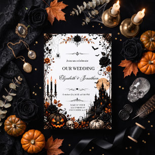 Gothic lack Roses, Haunted CastlePumpkin Wedding Invitation