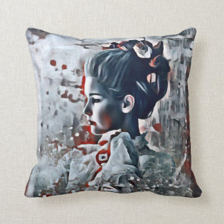 Gothic Lady Elegant Victorian Grey, Red and Black Cushion