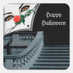 Gothic Lady Peeking Over Stairs Halloween Stickers
