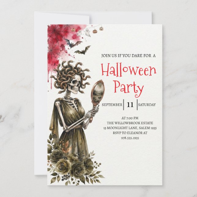 Gothic Lady Skeleton Halloween Party Invitation (Front)