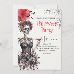 Gothic Lady Skeleton Halloween Party Invitation