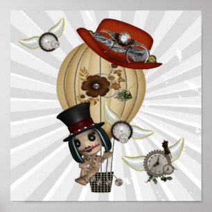 gothic laveau hot air balloon steampunk art poster