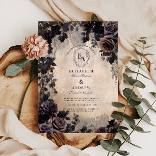 Gothic Lavender Lace & Roses Romance Invitation