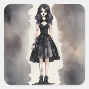 Gothic Little Black Dress Art Decal Square Sticker