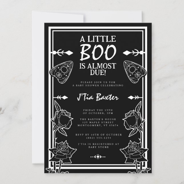Gothic Little Boo Black Spirit Board Baby Shower Invitation (Front)