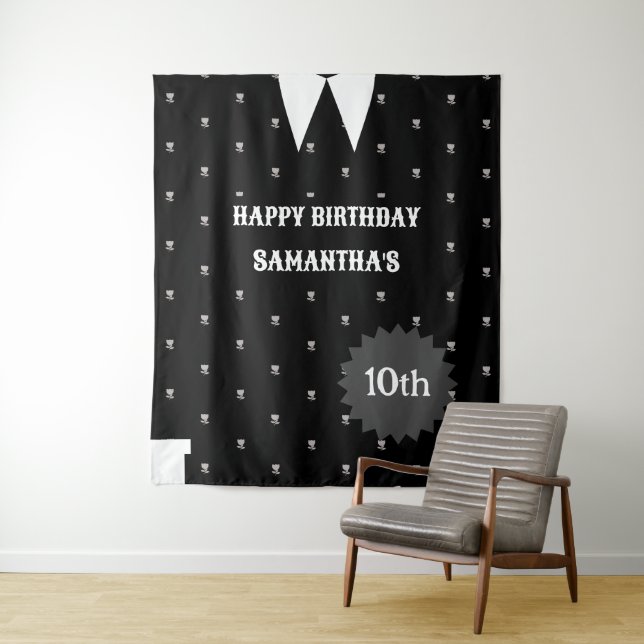 Gothic Little girl in black Birthday Backdrop Tapestry (In Situ)