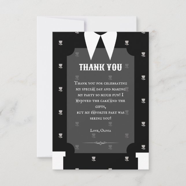 Gothic Little girl in black dress Birthday Thank You Card (Front)