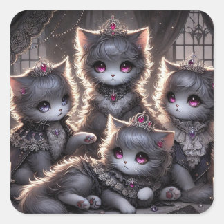 Gothic Lolita Black Princess Cats Square Sticker