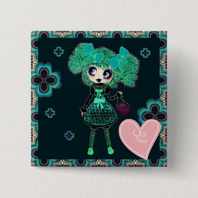 Gothic Lolita child emerald and black 15 Cm Square Badge (Front)