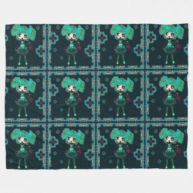 Gothic Lolita child emerald and black Fleece Blanket (Front (Horizontal))