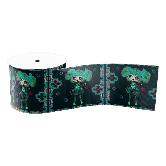 Gothic Lolita child emerald and black Grosgrain Ribbon (Spool)