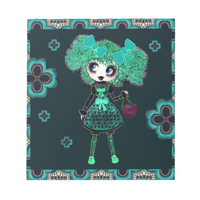 Gothic Lolita child emerald and black Notepad (Front)
