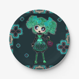 Gothic Lolita child emerald and black Paper Plate