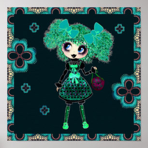 Gothic Lolita child emerald and black Poster