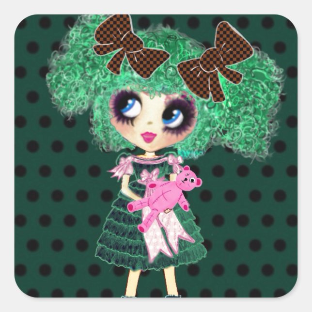 Gothic Lolita girl emerald girly gifts Square Sticker (Front)