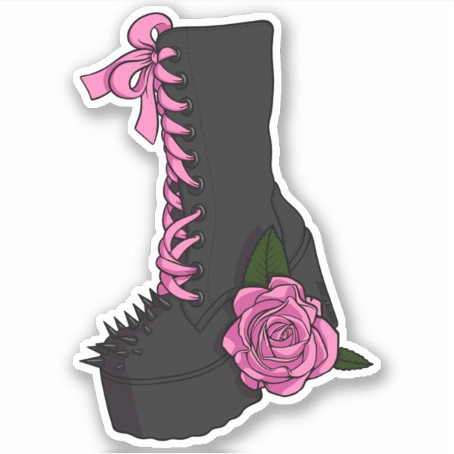 Gothic Lolita Girly Pink Rose Boot Illustration (Front)