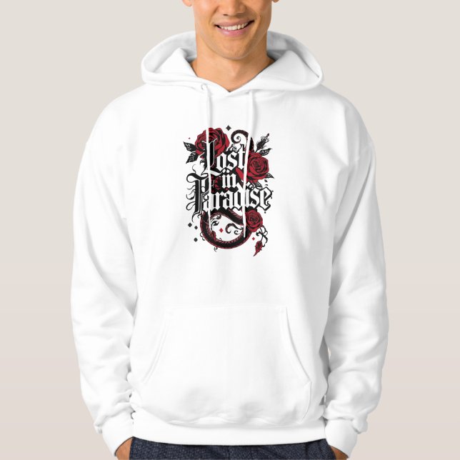 Gothic "Lost in Paradise" with Red Roses Hoodie (Front)