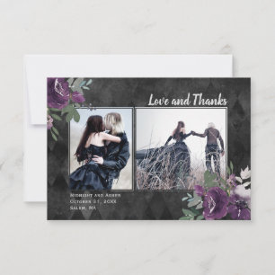 Gothic Love and Thanks Two Photo Wedding Thank You Card