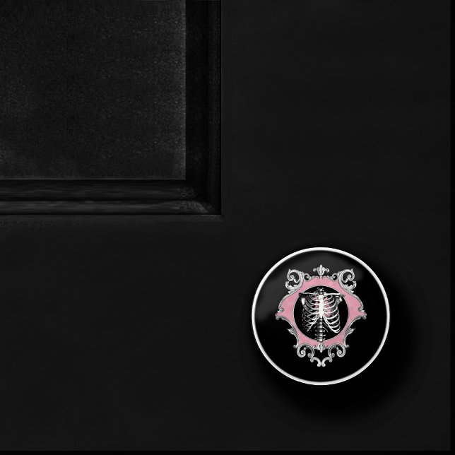 Gothic Love | Pink and Black Skeleton Heart Floral Ceramic Knob (Creator Uploaded)