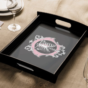 Gothic Love   Pink and Black Skeleton Heart Floral Tissue Paper