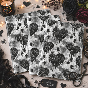 Gothic Love Spider Web Hearts Wrapping Paper Sheet