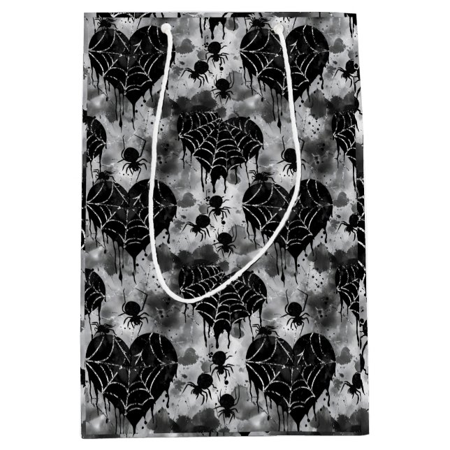Gothic Love Spooky Spider Web with Hearts Medium Gift Bag (Front)
