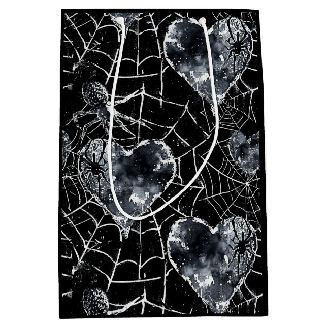 Gothic Love Spooky Spider Web with Hearts Medium Gift Bag (Front)