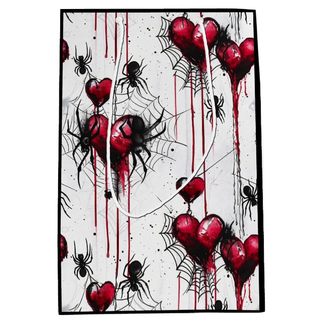 Gothic Love Spooky Spider Web with Hearts Medium Gift Bag (Front)
