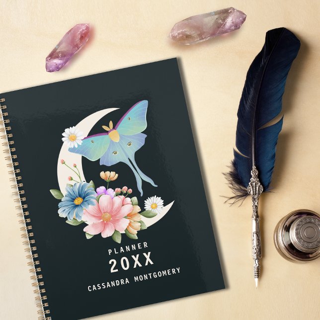  Gothic Luna Moth Floral Moon Personalised Name  Planner (Creator Uploaded)