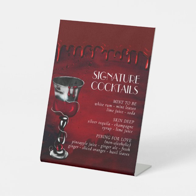 Gothic Luxe | Red Blood and Gore Signature Drinks Pedestal Sign (Front)