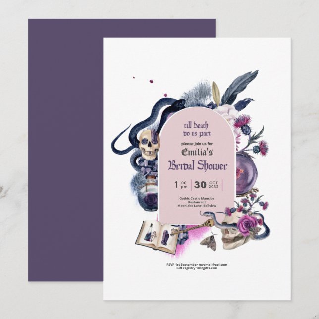 Gothic Magic Halloween Witch Bridal Shower Invitat Invitation (Front/Back)