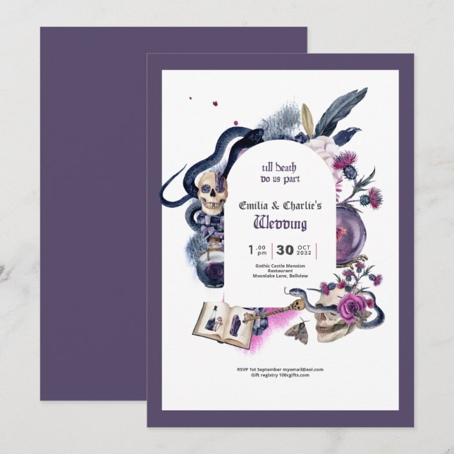 Gothic Magic Halloween Witch Wedding Invitation (Front/Back)