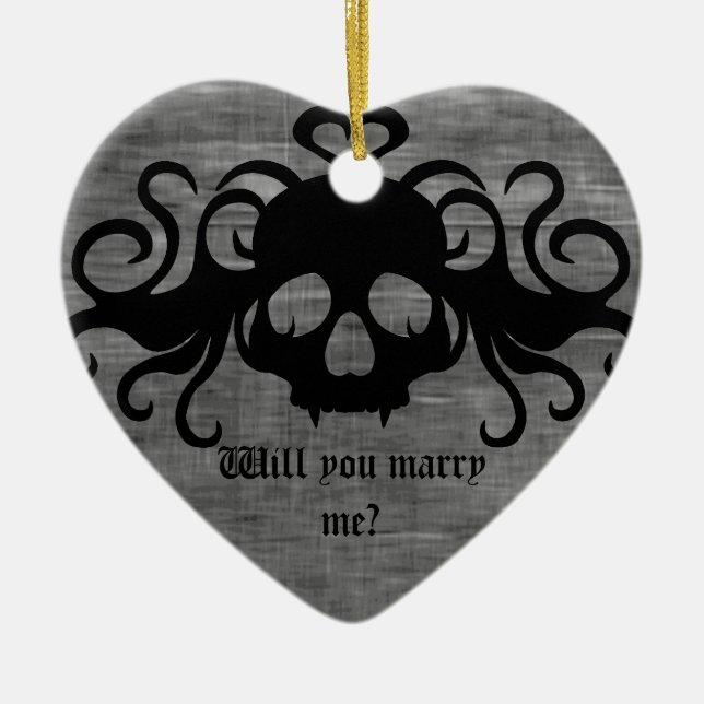 Gothic marriage proposal ceramic tree decoration (Front)