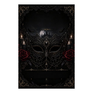 Gothic Masquerade Castle Rose Poster