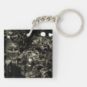 Gothic Masquerade Masks Black and White Key Ring