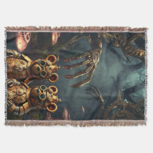 Gothic Mechanical Dark Forest Steampunk Gummy Bear Throw Blanket