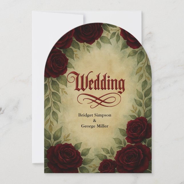 gothic mediaeval antique vintage rose wedding  invitation (Front)