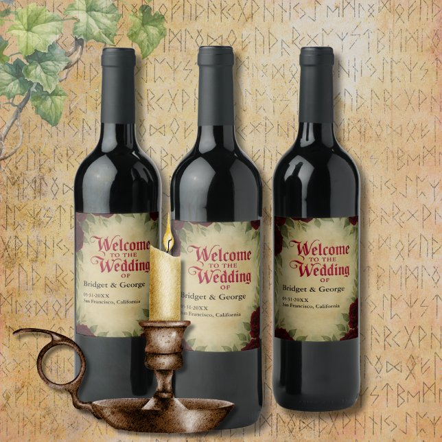 Gothic mediaeval antique vintage rose wedding  wine label (Creator Uploaded)