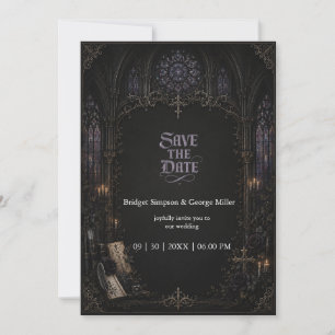Gothic mediaeval Cathedral Church Cross Wedding Invitation
