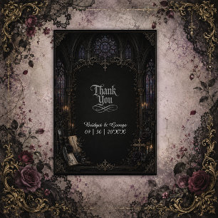 Gothic mediaeval Cathedral Church Cross Wedding Thank You Card