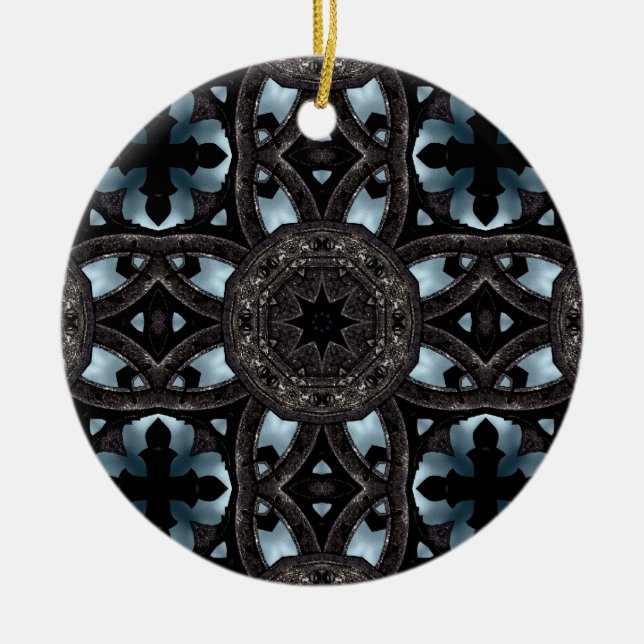 Gothic mediaeval crosses and medallions ceramic tree decoration (Front)