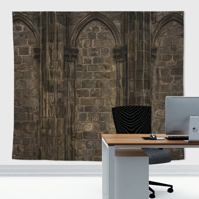 Gothic Mediaeval Dark Roleplay Dungeon Stone Wall Tapestry (Dark Academia Decor Medieval Castle Dungeon Tapestry and Zoom Backdrop for Webcam Fantasy decor.)